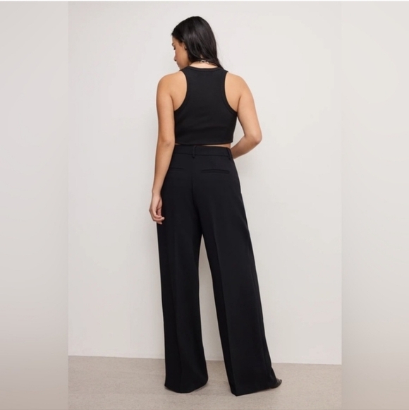 EUC GOOD AMERICAN LUXE SUITING COLUMN WIDE LEG TROUSERS PANTS SZ 10/30 BLACK - Picture 4 of 15